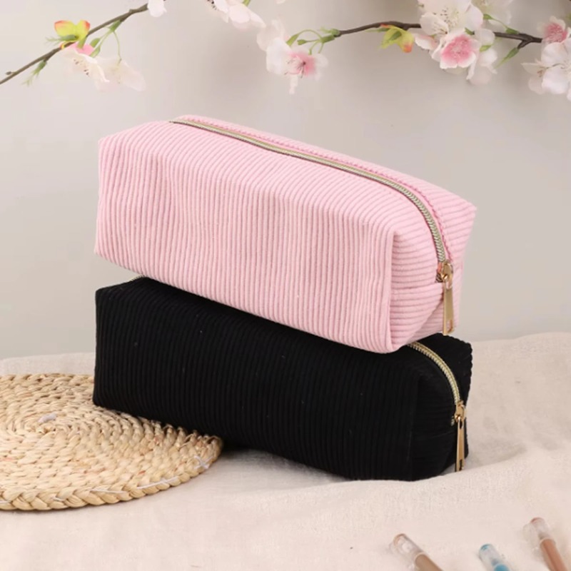 Portable Corduroy Makeup Bag L - Beauty Makeup School ulasan dan harga